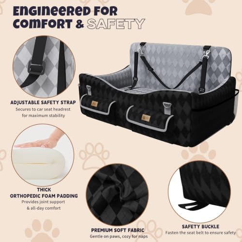 Dog Car Seat for Medium/Large Dogs up to 55lbs, 4-Pocket Storage Memory Foam - Image 7