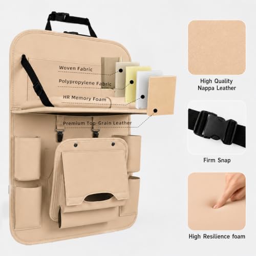 Backseat Car Organizer with Tray, 2 Pack Leather Seat Storage - Image 6