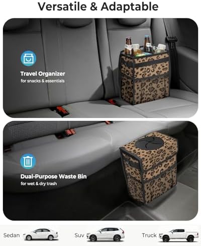 Corduroy Car Trash Can with Lid and Mesh Pockets - Image 5