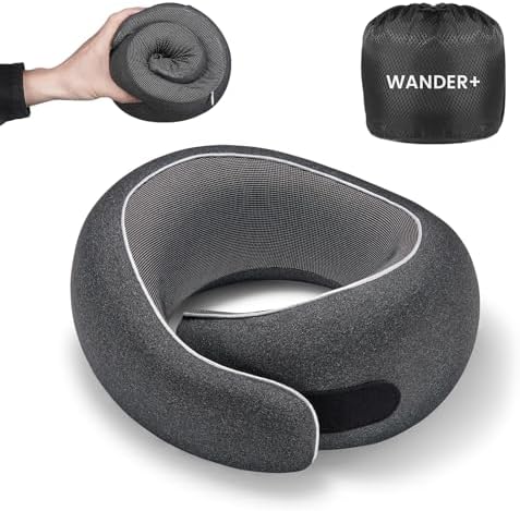 WANDER+® Travel Pillow, 100% Pure Memory Foam Travel Neck Pillow Airplane Neck by WANDER