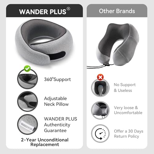 WANDER+® Travel Pillow, 100% Pure Memory Foam Travel Neck Pillow Airplane Neck - Image 6