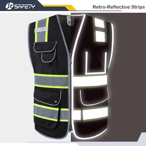 JKSafety Safety Vest for Men Women Reflective Hi Vis JK100 Black XL - Image 4