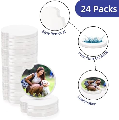 Eorbow 24 Packs Ceramic Sublimation Car Coasters, Car Blanks Cupholders - Image 4