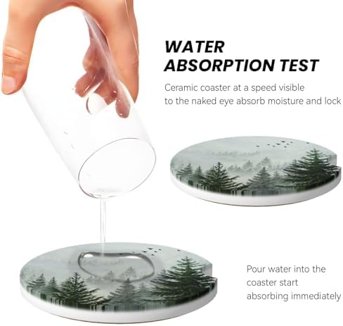 Forest Car Cup Holder Coaster 2 Pack Absorbent Ceramic Car Coasters - Image 3