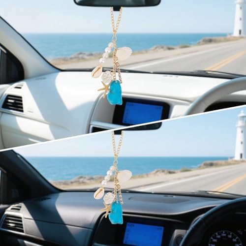 Car Mirror Hanging Accessories – Sea Shells & Sea Glass Pendant - Image 3