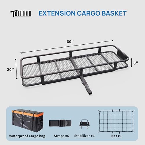 Bonnlo 60''X 20''X6'' Folding Hitch Mount Cargo Carrier Basket - Image 5