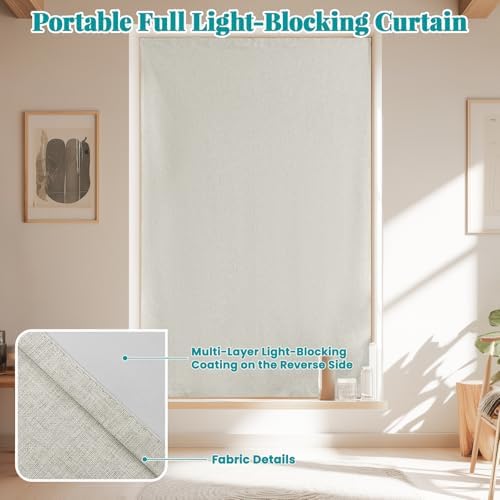 100% Blackout Curtains for Bedroom Stick On Curtain Window Shades Pull Down - Image 6