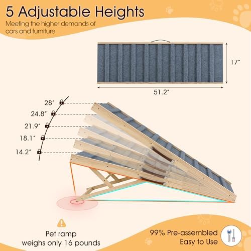 Dog Ramp for Bed, 51.2" Pet Ramp for Small & Large Dogs - Image 5