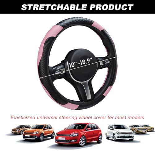 DXNQ Car Steering Wheel Cover, 15 Inch Carbon Fiber Leather Stitching Color - Image 2