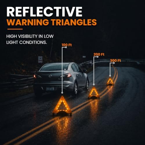 Lumen Wand 3 Pack LED Reflective Warning Triangles Emergency Safety Kit - Image 3