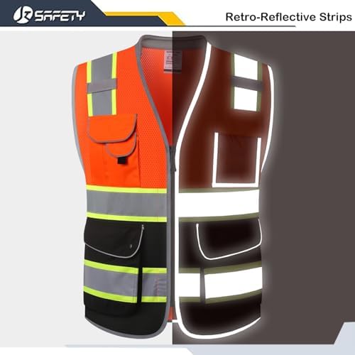 JKSafety Hi Vis Safety Vest for Men Women Cushioned Collar JK101 OBlack XL - Image 3
