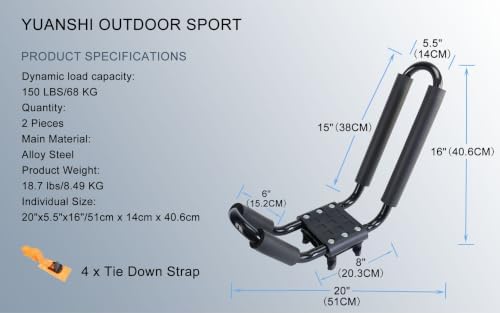 Kayak Roof Rack 2 Pairs Heavy Duty J-Bar Carrier Holder - Image 2