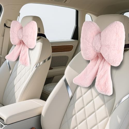 2 Pack Bow Car Headrest Pillows Plush Neck Pillows by iHUFeather