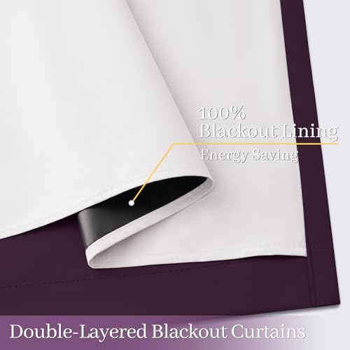 Yakamok Dark Purple 100% Blackout Curtains 63 Inches Long 50" Wide 2 Panels - Image 4