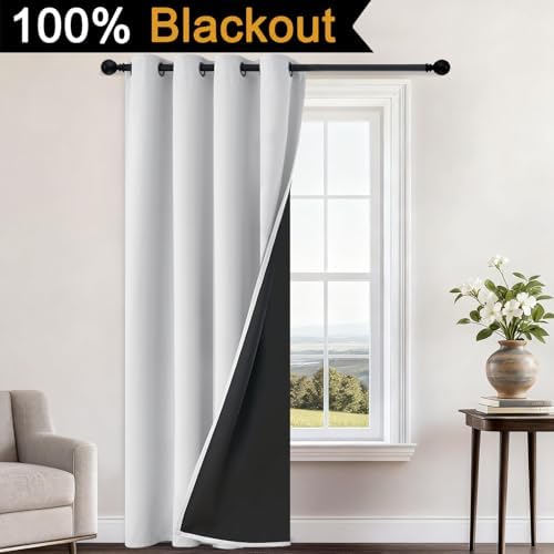Yakamok Greyish White Blackout Curtains 96 Inches Long 52" Wide, 1 Panel - Image 2
