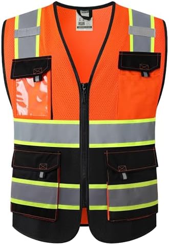 JKSafety Safety Vest for Men Women Hi Vis Reflective Vest JK220 OBlack L by JKSafety