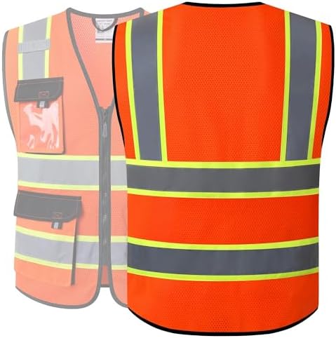 JKSafety Safety Vest for Men Women Hi Vis Reflective Vest JK220 Orange S - Image 5