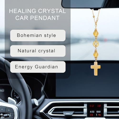 Citrine Cross Car Hanging Ornament - Image 2