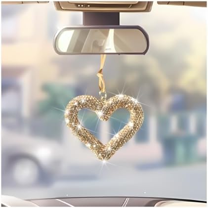 Mandark Crystal Rhinestone Heart Rearview Mirror Pendant by Unknown