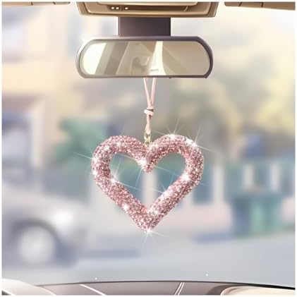 Mandark Crystal Rhinestone Heart Rearview Mirror Pendant by Unknown