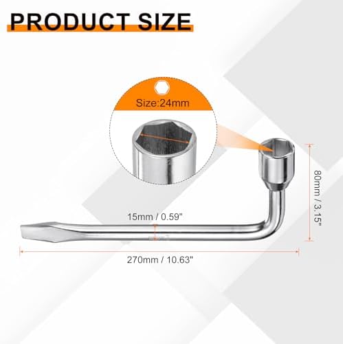HARFINGTON Car Spare Tire Lug Wrench 24mm Carbon Steel l Type Slotted End - Image 2