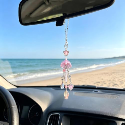 Pink Jellyfish Rearview Mirror Charm, Gift - Image 2