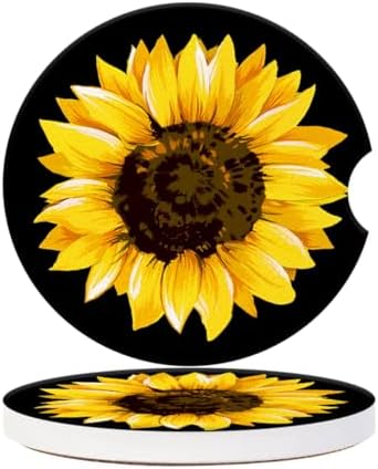 Cup Holder for Car, Elegant Sunflower Close-Up Print Ceramic Coasters Non-Slip - Image 2