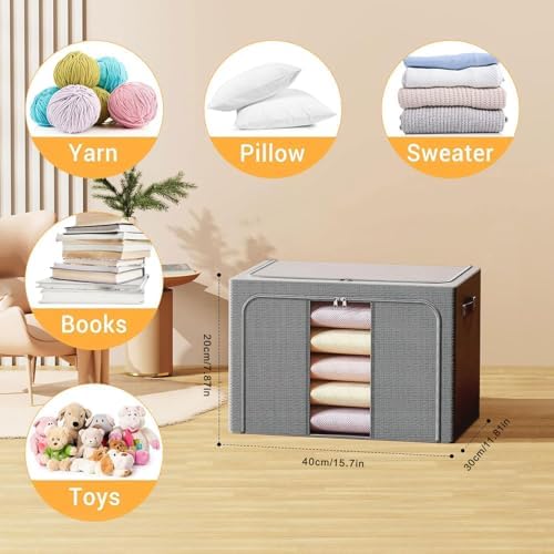 Clothes Storage Bins with Metal Frame, Foldable Clothes Organizers Storage - Image 2