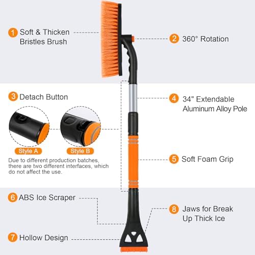 2Pack Ice Scrapers for Car Windshield, 2-in-1 Snow Scraper and Snow Brush for - Image 7