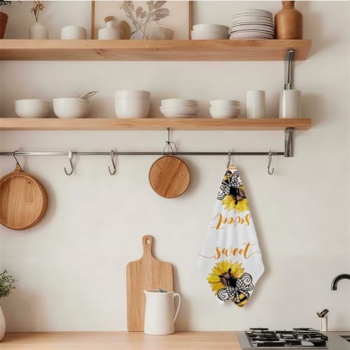 Sunflower Cute Bee Kitchen Towels 24x14 Inch, Rustic Bee Waffle Hand Towels - Image 3