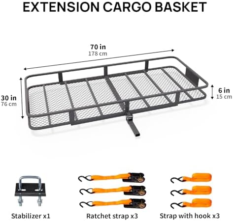 Bonnlo 70''X 30''X6'' Folding Hitch Mount Cargo Carrier Basket - Image 7