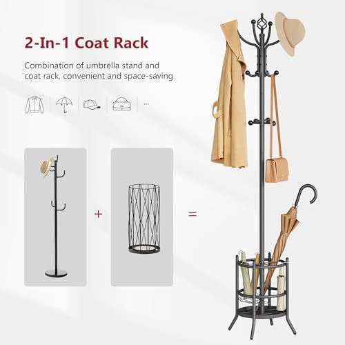 Tajsoon Coat Tree with Umbrella Stand, Coat Rack With 16 Hooks - Image 3