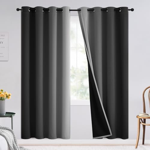 SimpleHome 100% Blackout Ombre Bedroom Curtains Black and Greyish White by SimpleHome