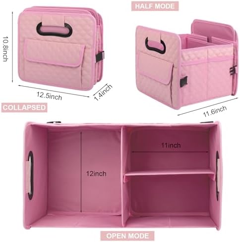 JiatuA Car Trunk Organizer for SUV, Collapsible Car Storage Organizer Pink - Image 6