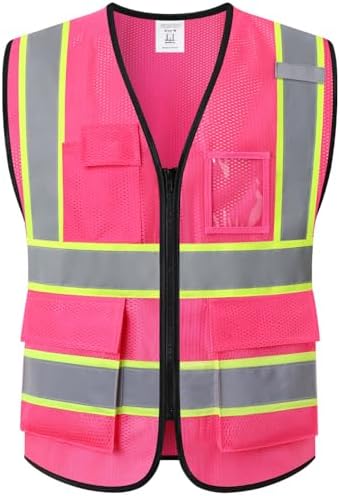 Hi Vis Reflective Safety Vest for Men Women, Hot Pink by Ekkosafety