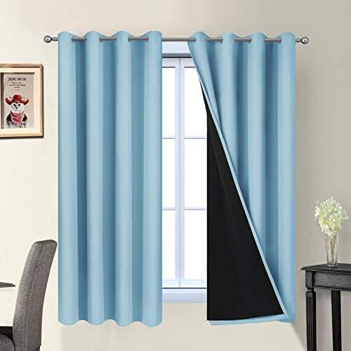 Yakamok Sky Blue 100% Blackout Curtains 63 Inches Long 52" Wide 2 Panel by Yakamok