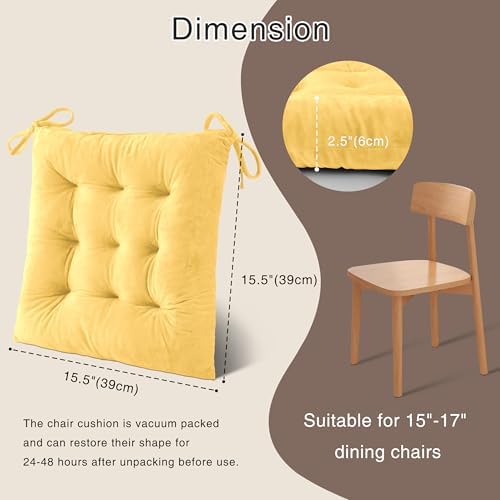 OVOV 6 Pack Chair Cushions for Dining Chairs 15.5"x15.5" Pastel Yellow - Image 2