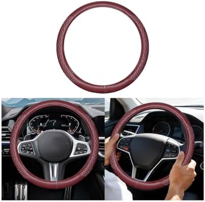 AUCELI 14.5-15 Inch Steering Wheel Cover Non-Slip Leather, Wine Red - Image 7
