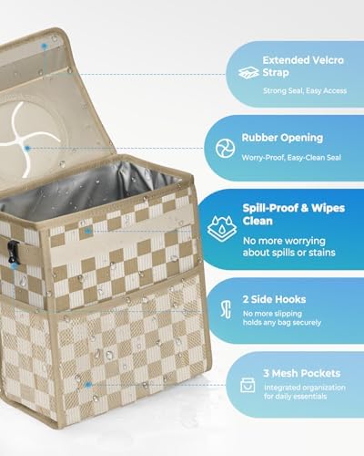 Corduroy Car Trash Can with Lid and Mesh Pockets - Image 3