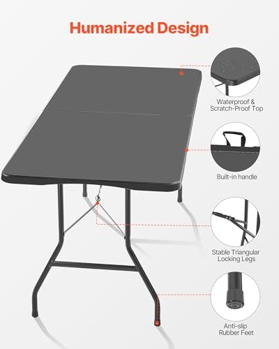 VEVOR Folding Table, Heavy Duty Portable Fold-in-Half Utility Table, Indoor - Image 7