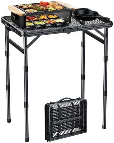EYPINS Folding Grill Table, 3-Height Camping Table, Heat-Resistant Mesh Top by EYPINS