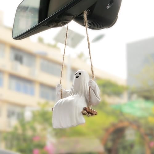 YGMONER Cute Swinging Ghost Car Mirror Hanging Ornament Halloween Car Interior - Image 4