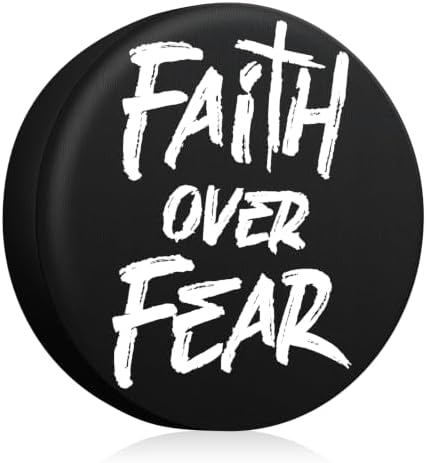 16 Inch Spare Tire Cover, Waterproof PU Leather, Faith Over Fear by Drytuns