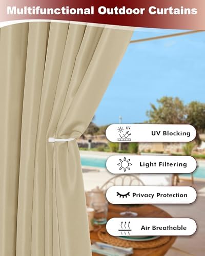 Grommet Outdoor Curtains for Patio Waterproof 8 Pcs 54x95 In Cream - Image 3