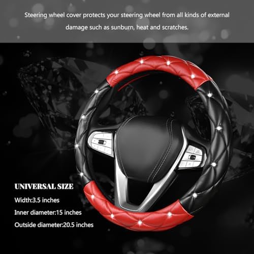 Bling Car Steering Wheel Cover, 15 Inch Diamond Leather Anti-Slip Auto Steering - Image 2