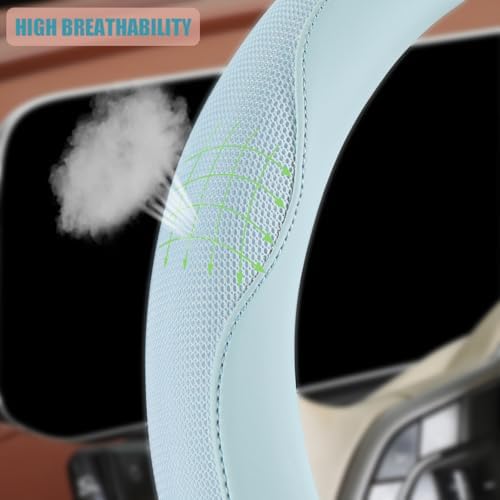 Nappa Leather Blue D Shaped Steering Wheel Cover 14 inch - Image 3