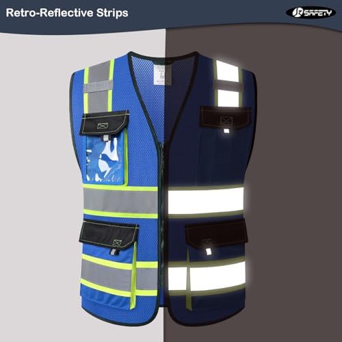 JKSafety Safety Vest for Men Women Hi Vis Reflective Vest JK220 Blue 2XL - Image 2