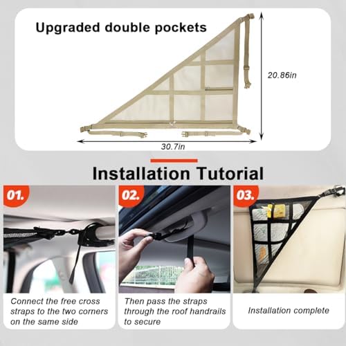 Car Ceiling Cargo Net Pocket, Double-Layer Mesh Strengthen Load Bearing Vehicle - Image 2