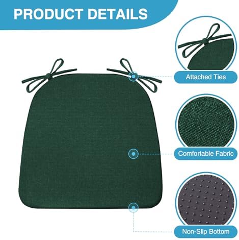 IASEAHK Chair Cushions for Dining Chairs Set of 6, Non Slip Kitchen Chair Pads - Image 2