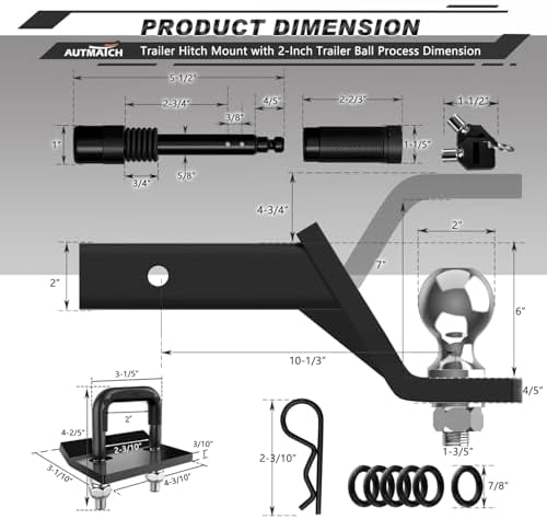 AUTMATCH Trailer Hitch Ball Mount - Image 3
